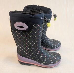 WESTERN CHIEF Girls Black Heart Print Insulated Warm Winter Snow Boots Size 13/1
